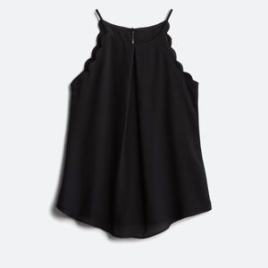 Valdez scallop trim detailed blouse. Button closure. Scoop neck.